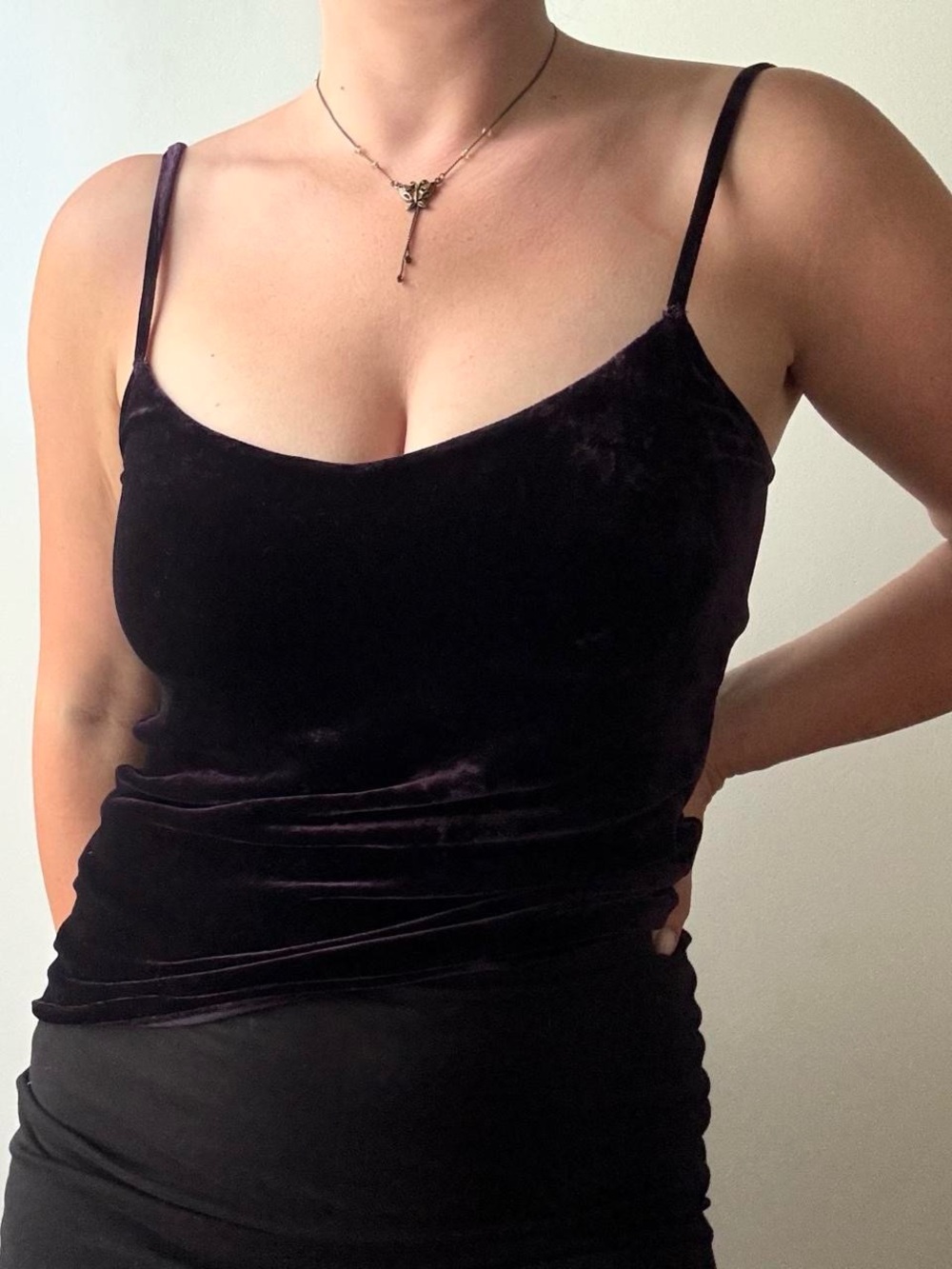 Purple velvet spaghetti strap cami top